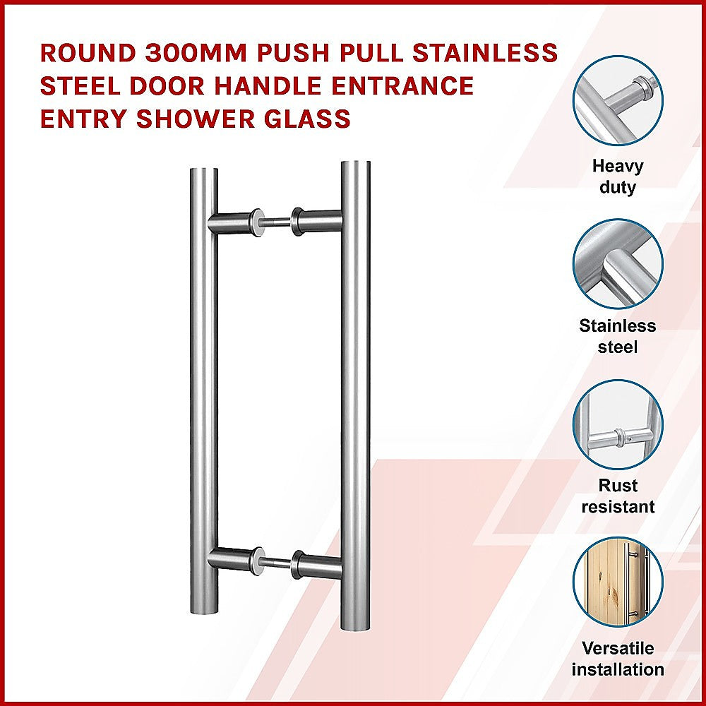 Rounded 300mm Stainless Steel Door Handle Set