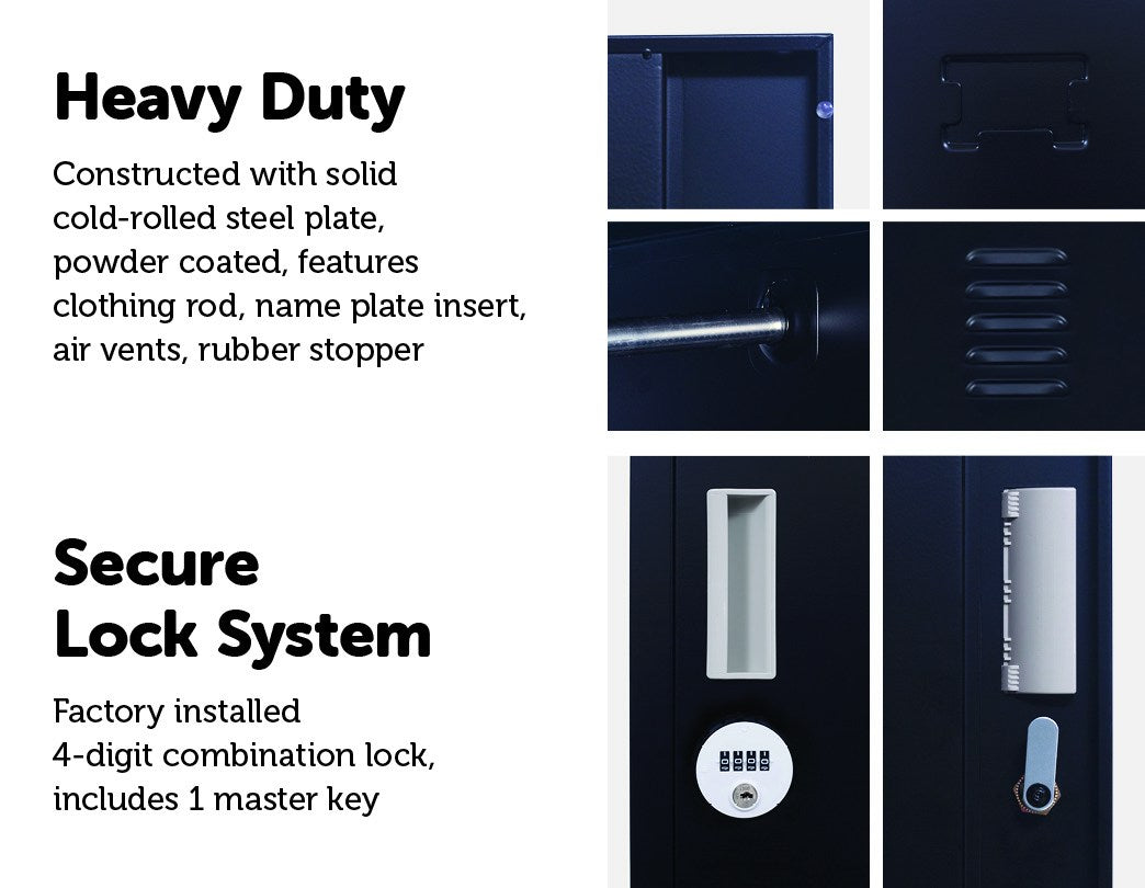 Black Steel Single-Door Locker with Air Vents and Rod