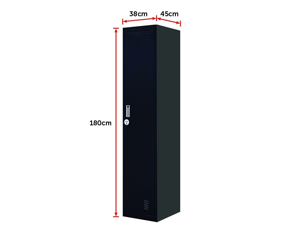 Black Steel Single-Door Locker with Air Vents and Rod