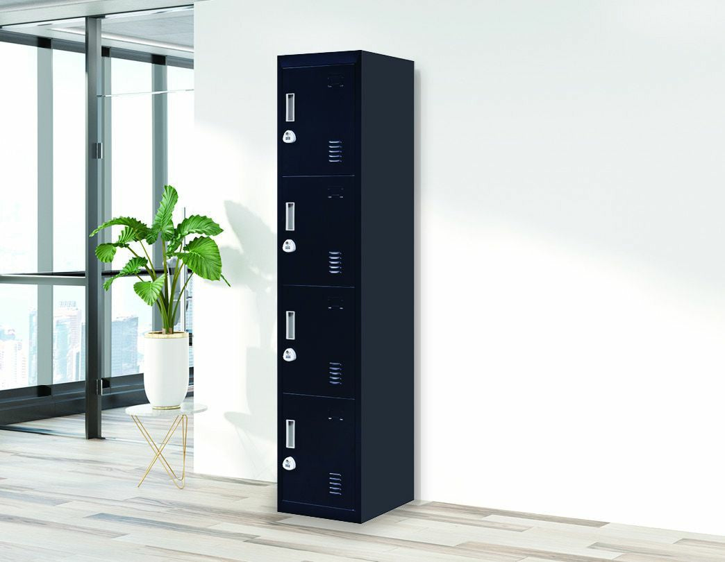 Durable 4-Door Black Steel Locker with Combo Lock