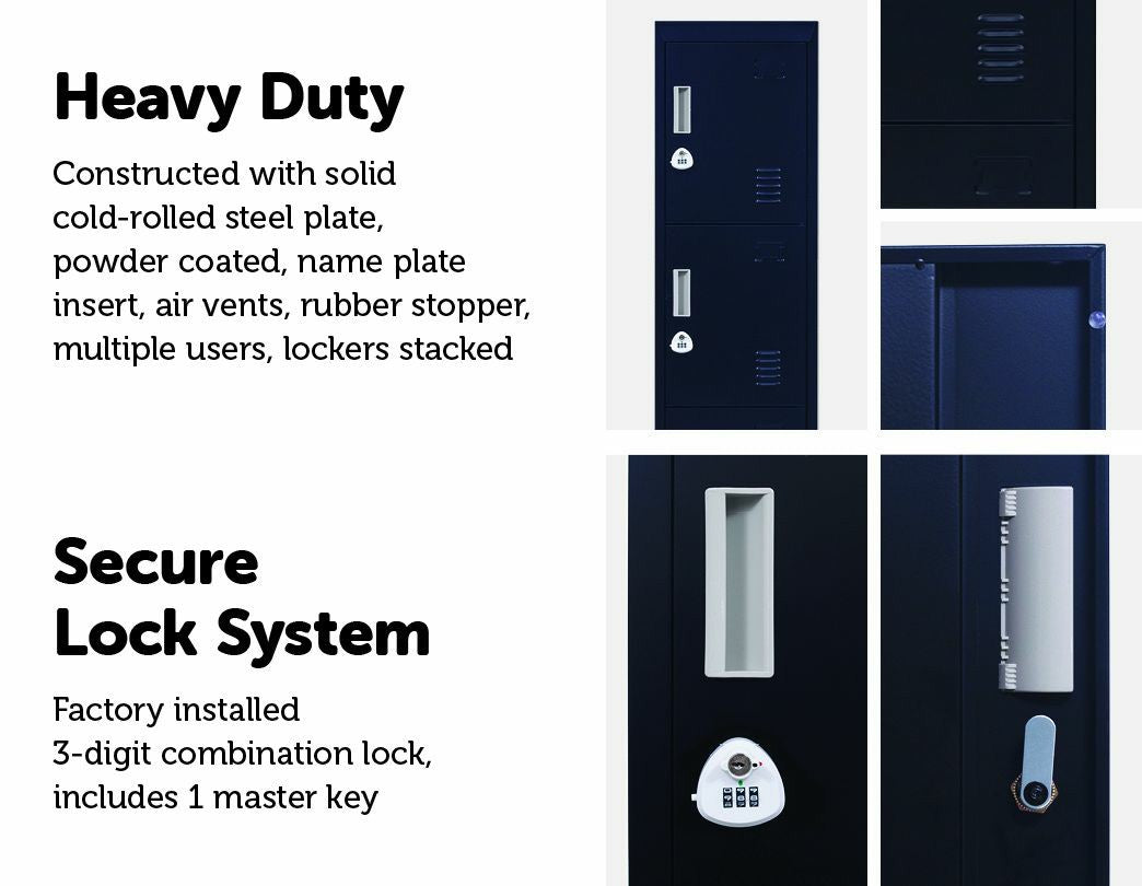 Durable 4-Door Black Steel Locker with Combo Lock