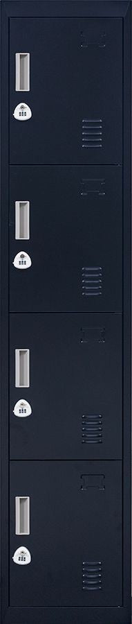 Durable 4-Door Black Steel Locker with Combo Lock