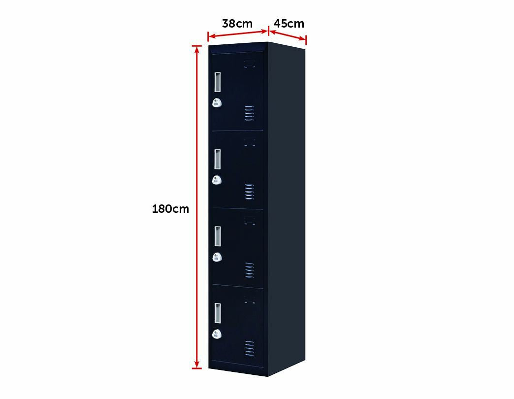 Durable 4-Door Black Steel Locker with Combo Lock