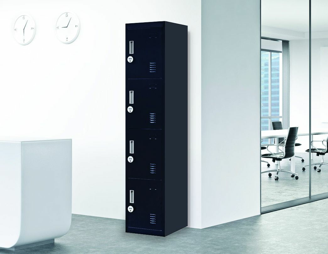 Black 4-Door Vertical Locker with Combination Lock 30kg