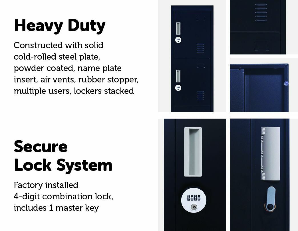 Black 4-Door Vertical Locker with Combination Lock 30kg