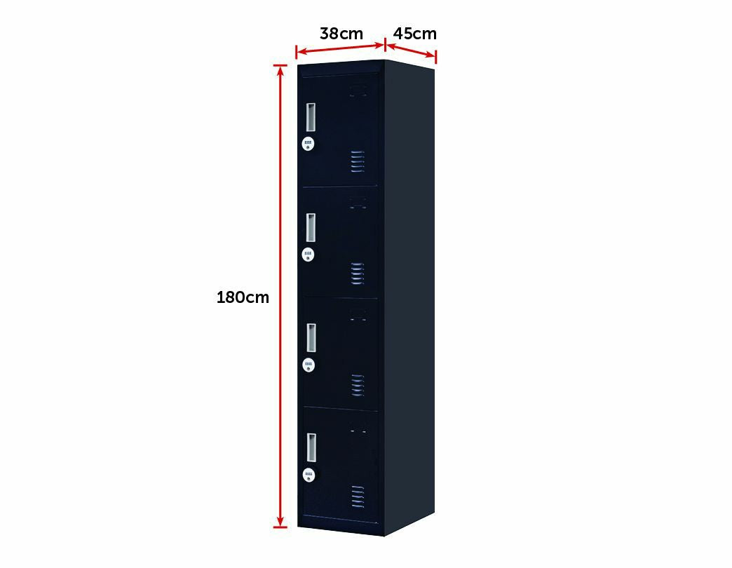 Black 4-Door Vertical Locker with Combination Lock 30kg