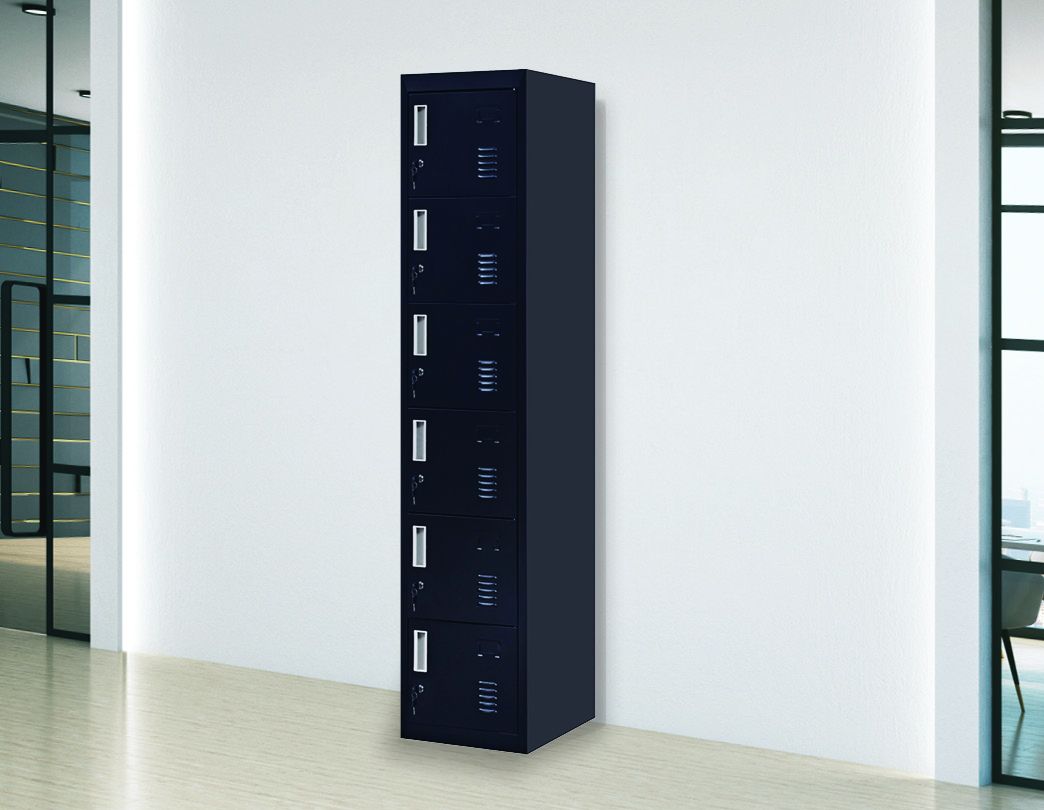 Durable Black 6-Door Steel Locker with Locks for Home Office