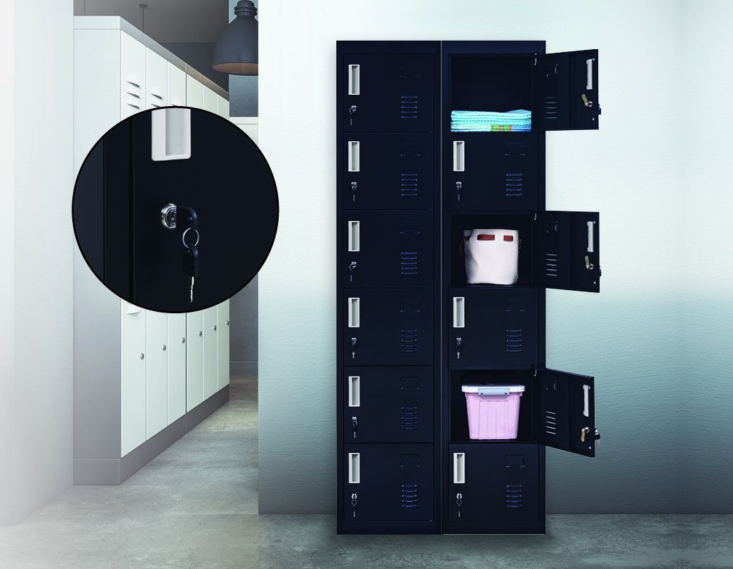 Durable Black 6-Door Steel Locker with Locks for Home Office