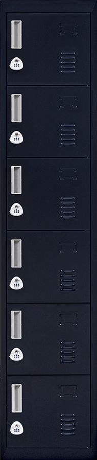 Durable Steel 6-Door Locker with Vents & Locks, Black