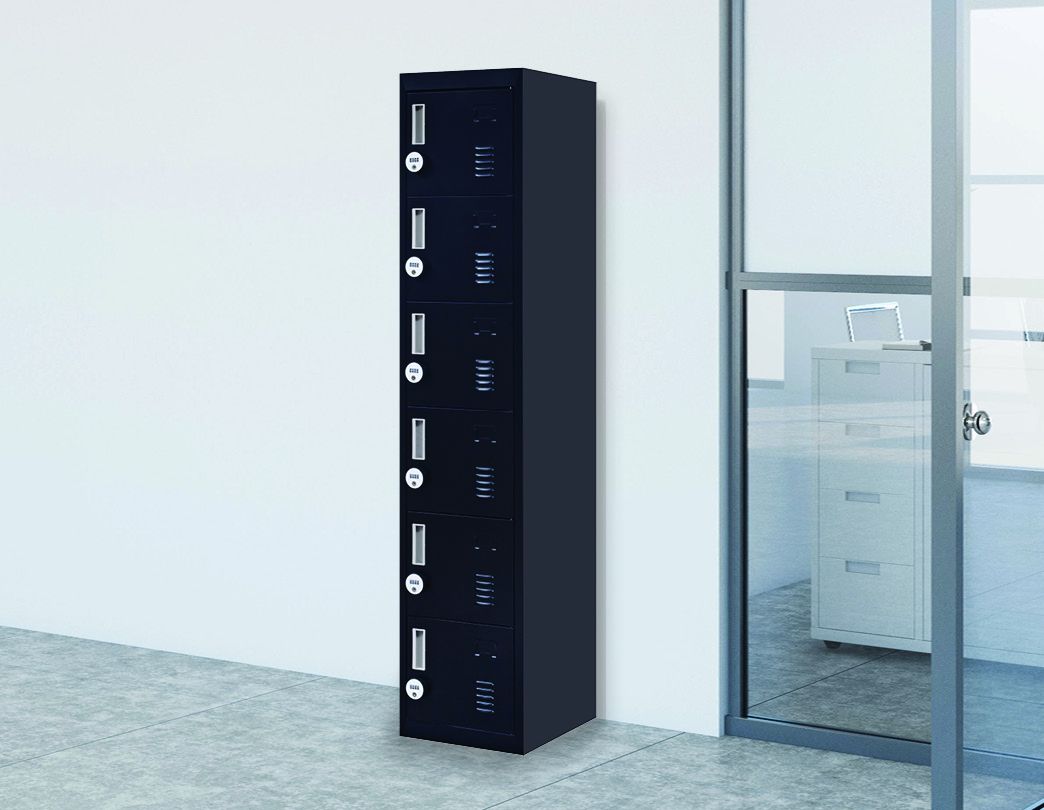 Durable Steel 6-Door Locker with 4-Digit Lock - Black Storage