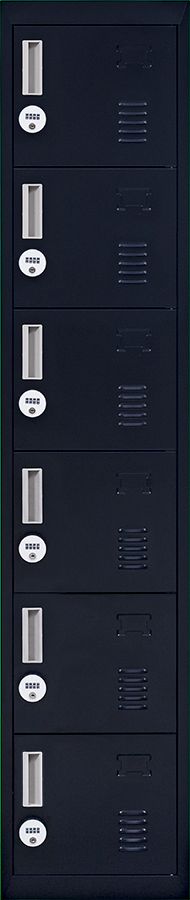 Durable Steel 6-Door Locker with 4-Digit Lock - Black Storage