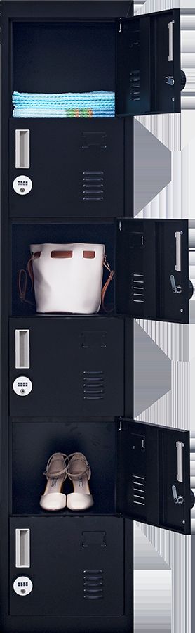 Durable Steel 6-Door Locker with 4-Digit Lock - Black Storage