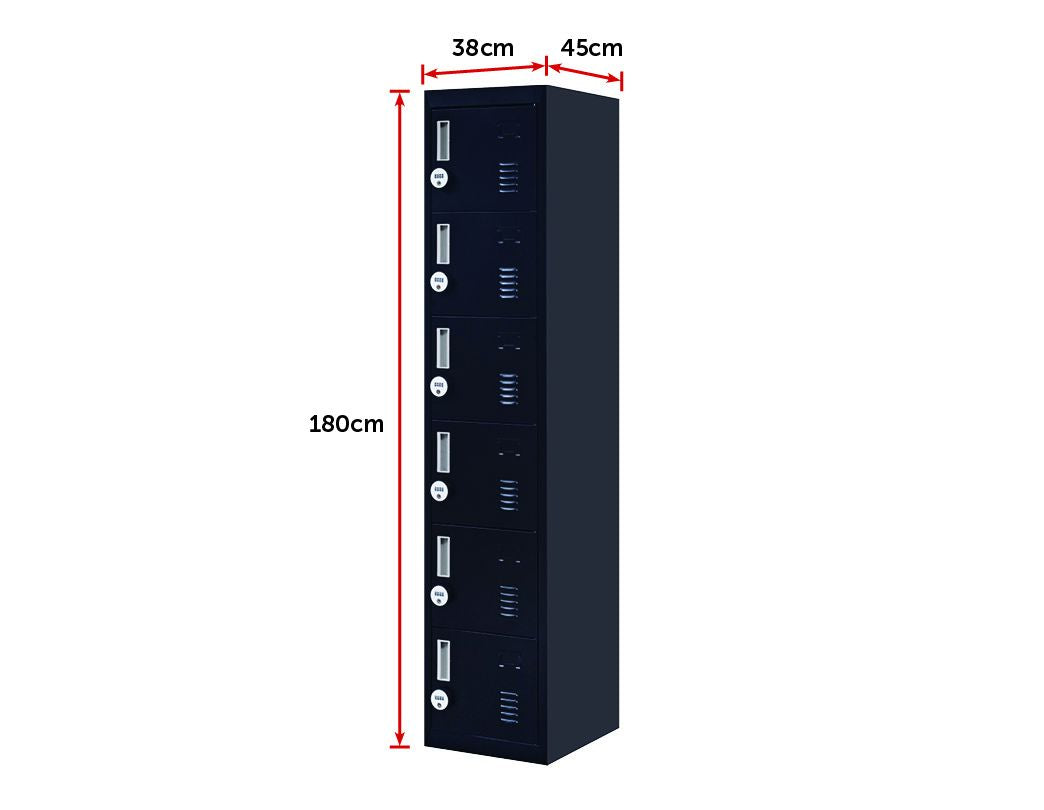 Durable Steel 6-Door Locker with 4-Digit Lock - Black Storage