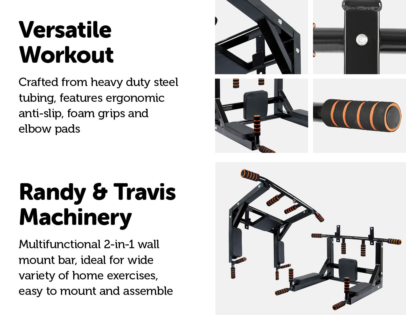 Heavy Duty Wall Mounted Power Station - Knee Raise - Pull Up - Chin Up -Dips Bar