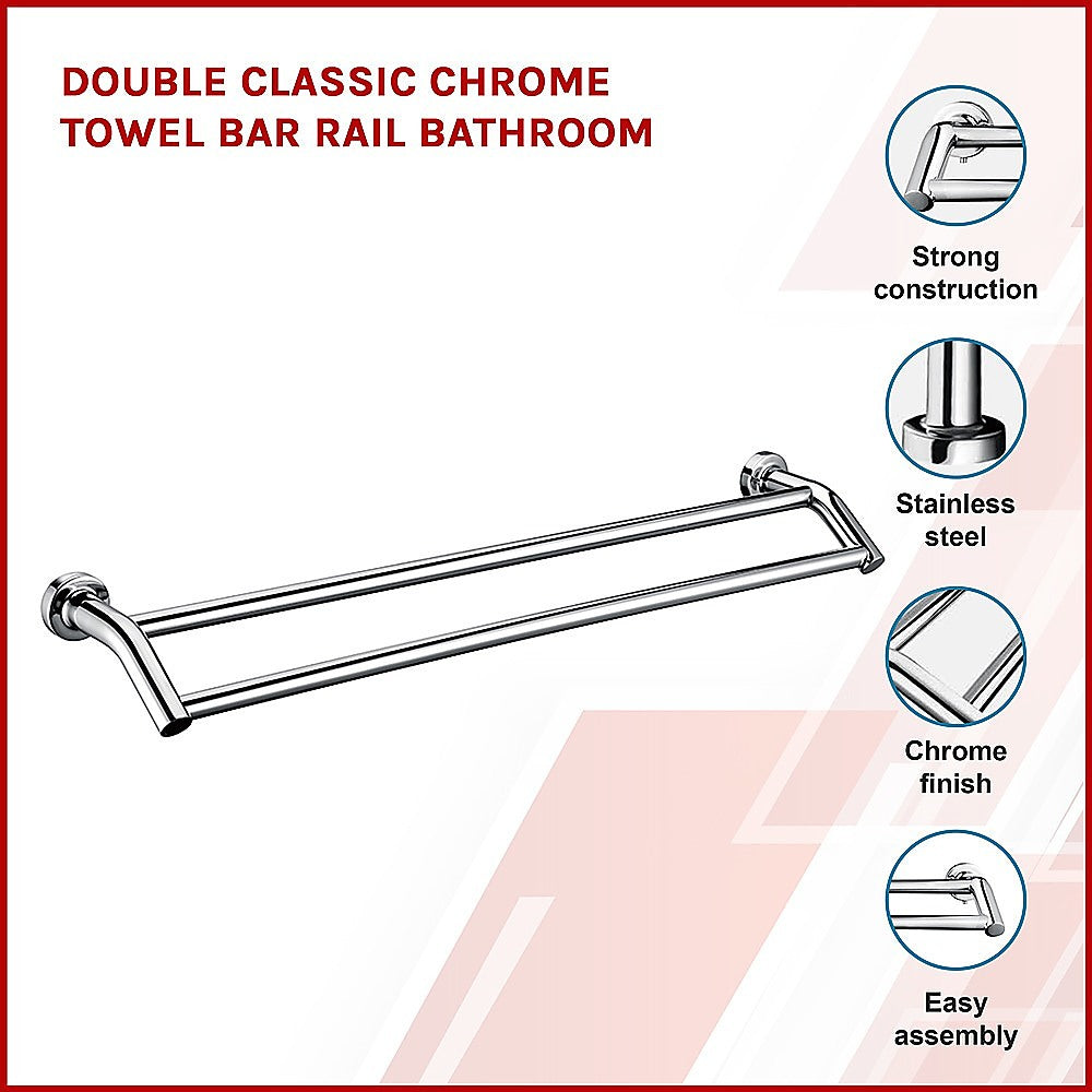 Double Classic Chrome Towel Bar Rail Bathroom