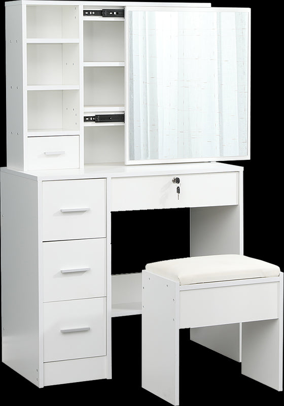 Dressing Table Stool Mirror Jewellery Cabinet Makeup Storage Drawer White