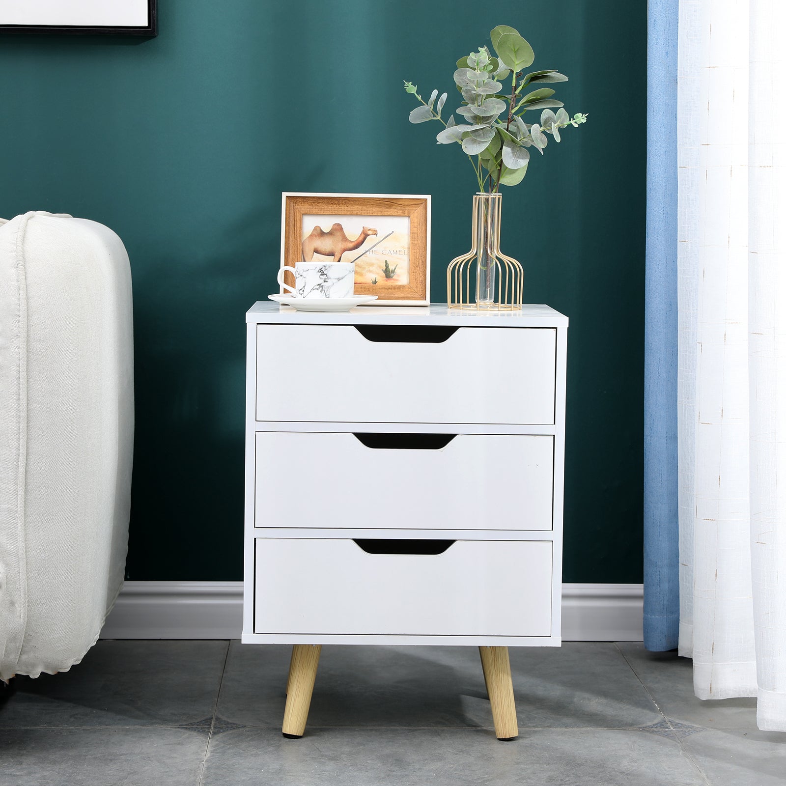 Wooden Bedside Table 3 Drawers Cabinet Storage Night Stand
