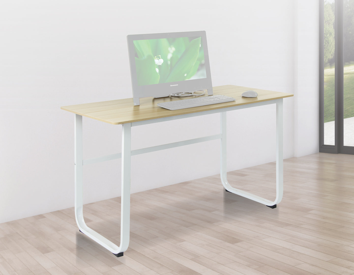 Wood & Steel Solid Computer Desk Home Office Furniture