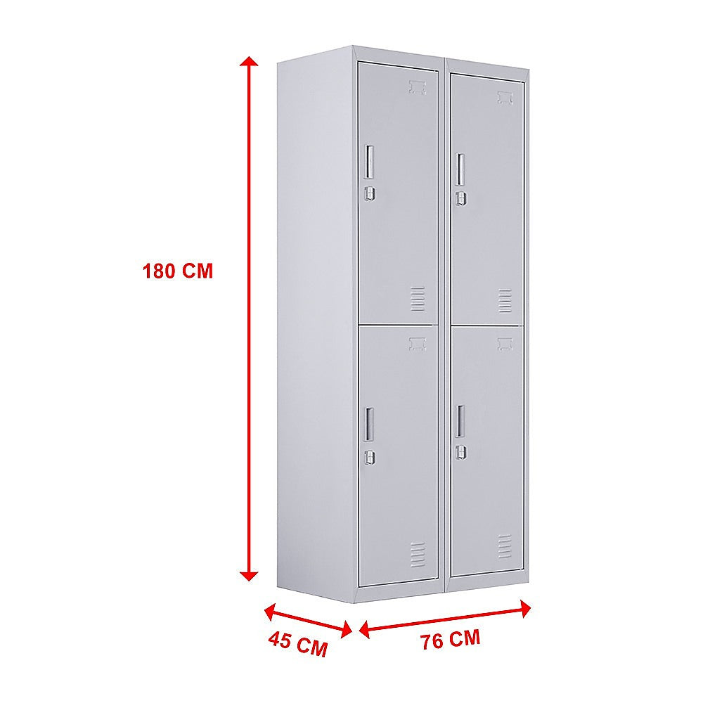 Durable 4-Door Steel Gym Office Locker with Padlock, Grey