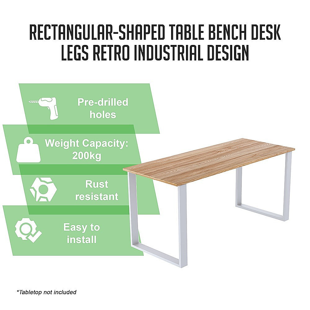 Rectangular-Shaped Table Bench Desk Legs Retro Industrial Design Fully Welded - White