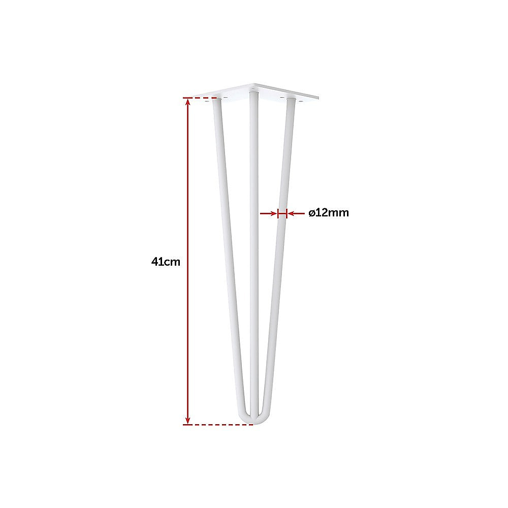 3-Rod White Steel Hairpin Table Legs, 41cm, Set of 4