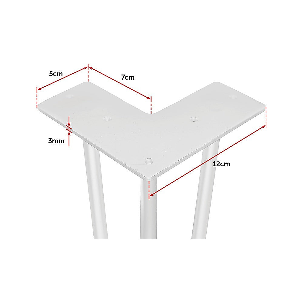 3-Rod White Steel Hairpin Table Legs, 41cm, Set of 4