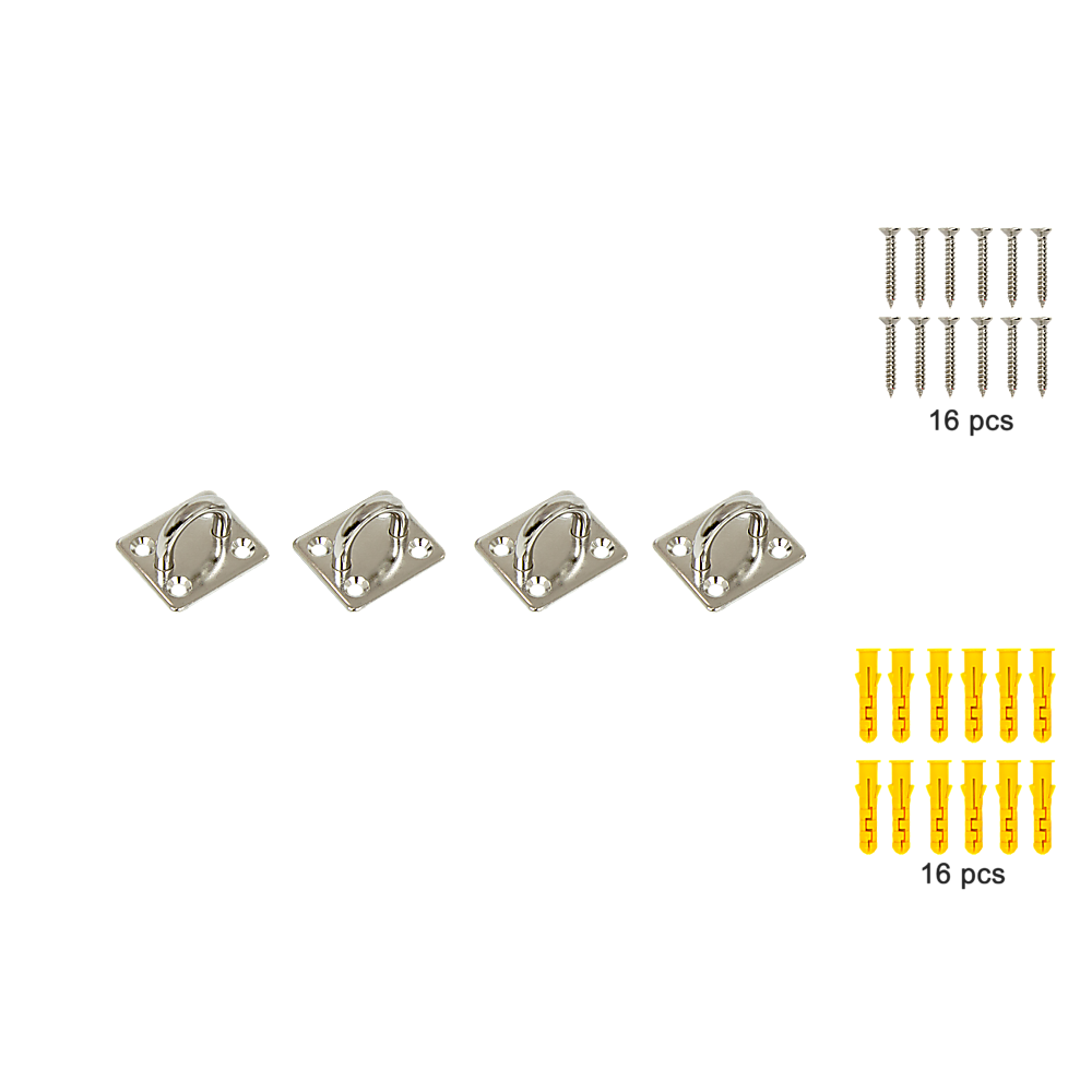 4X 304 Stainless Steel Oblong Eye Plates w/ Screws, 0.1 Tonne Load