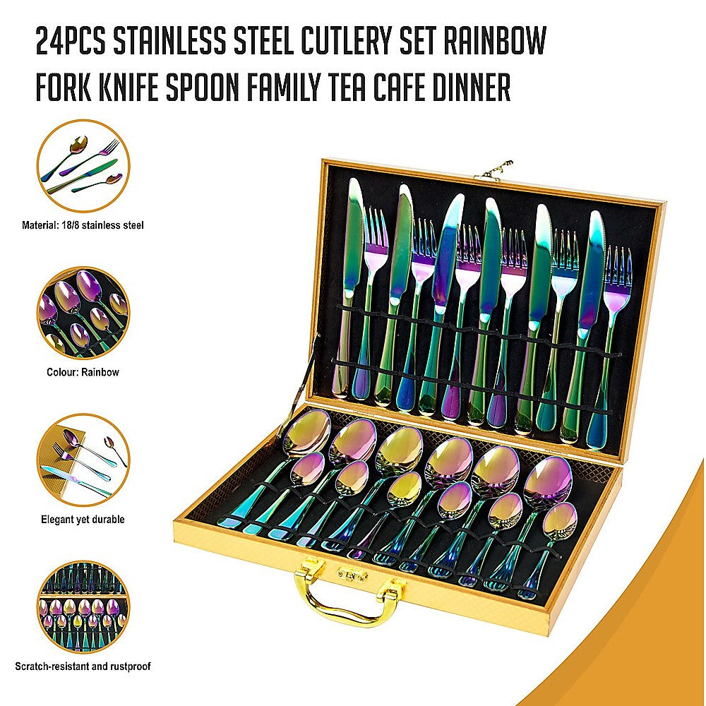 Durable Rainbow Stainless Steel Cutlery Set, 24pcs