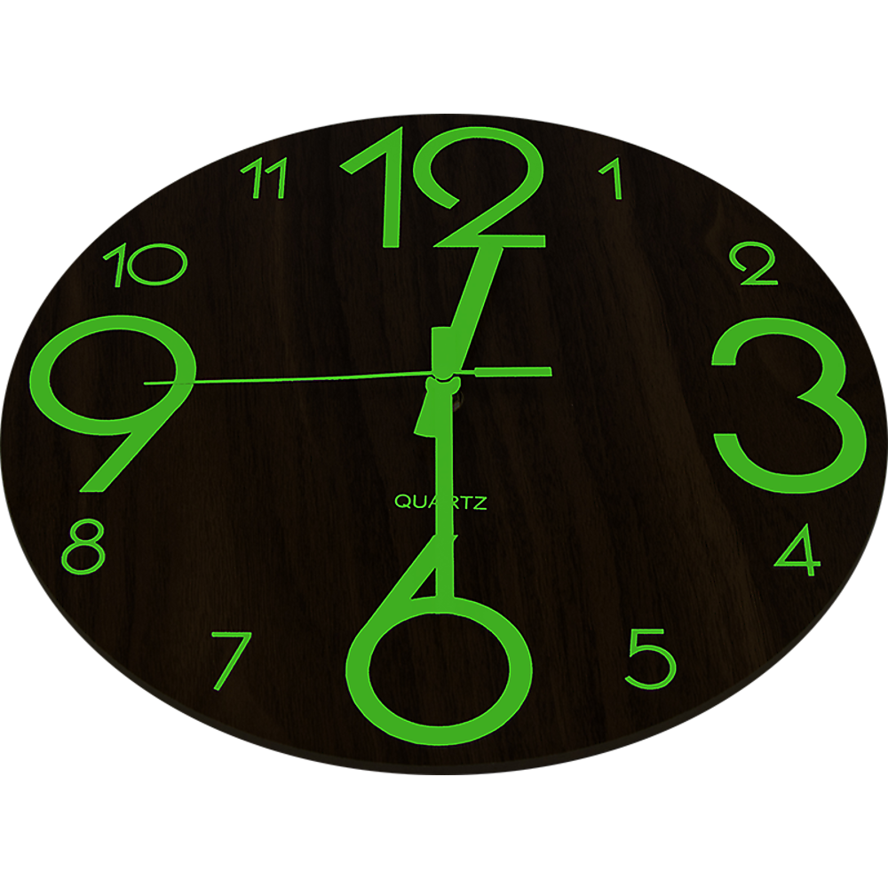 Luminous Quiet Glow-In-Dark Quartz Wall Clock 30cm Walnut