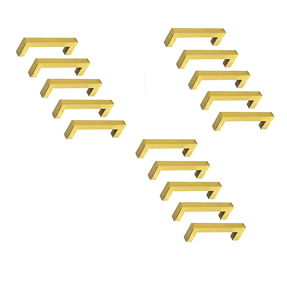 Brushed Brass Drawer Pulls, Gold Finish, 15x, Stainless Steel