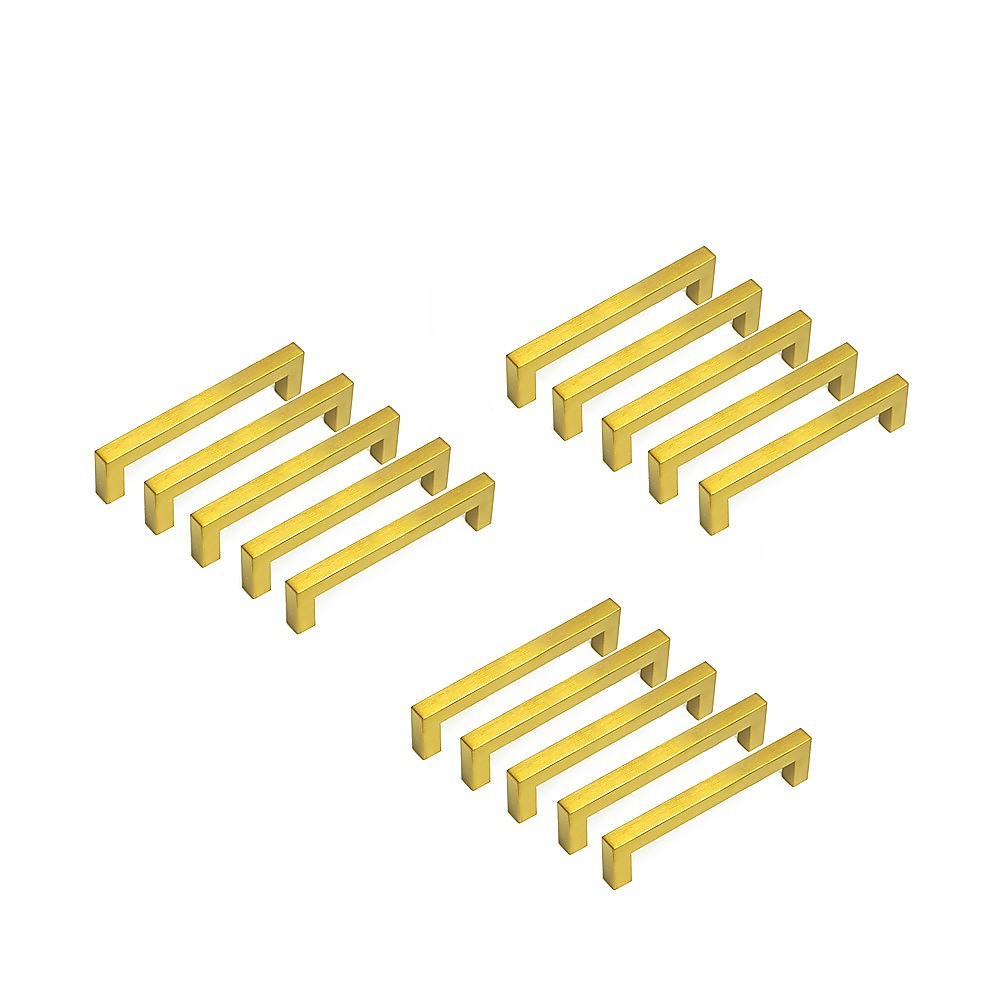 15x Brushed Brass Drawer Pulls Stainless Steel Gold 128mm