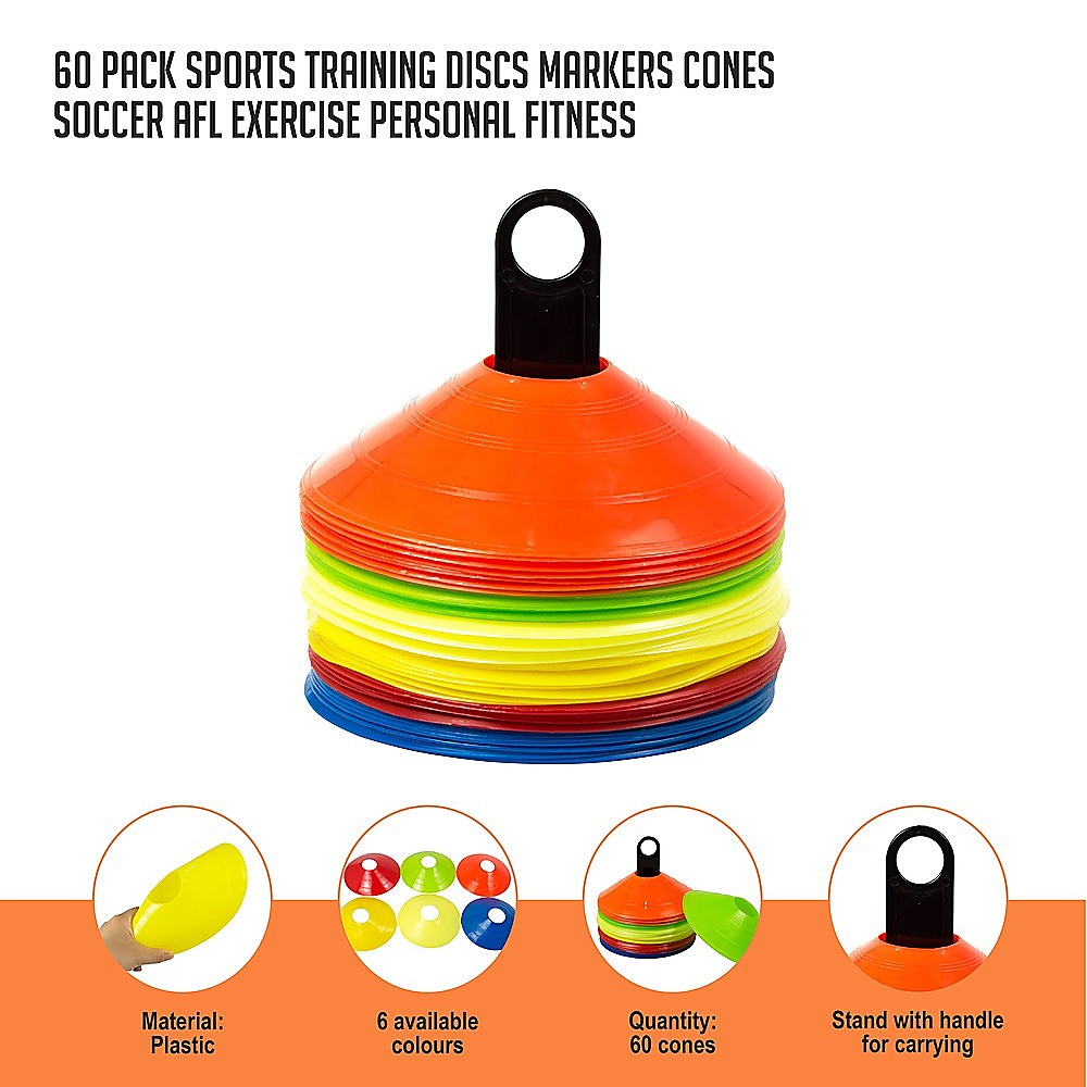 60 Pack Colourful Training Discs Cones with Carry Stand