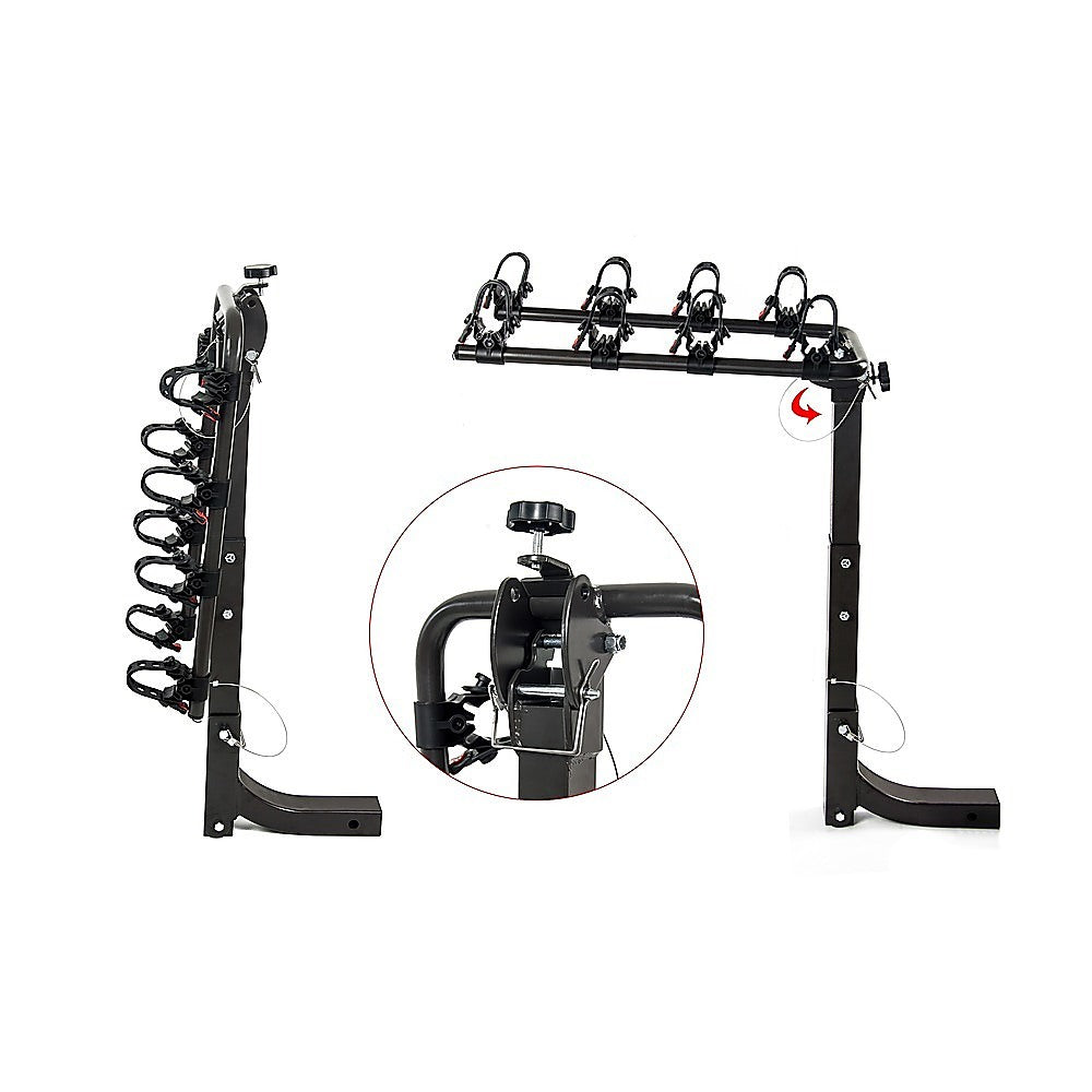 Heavy-Duty 4-Bike Carrier Rack, Hitch Mount, Black, Steel