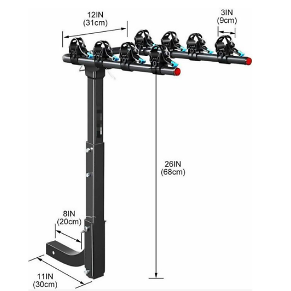 Heavy-Duty 4-Bike Carrier Rack, Hitch Mount, Black, Steel