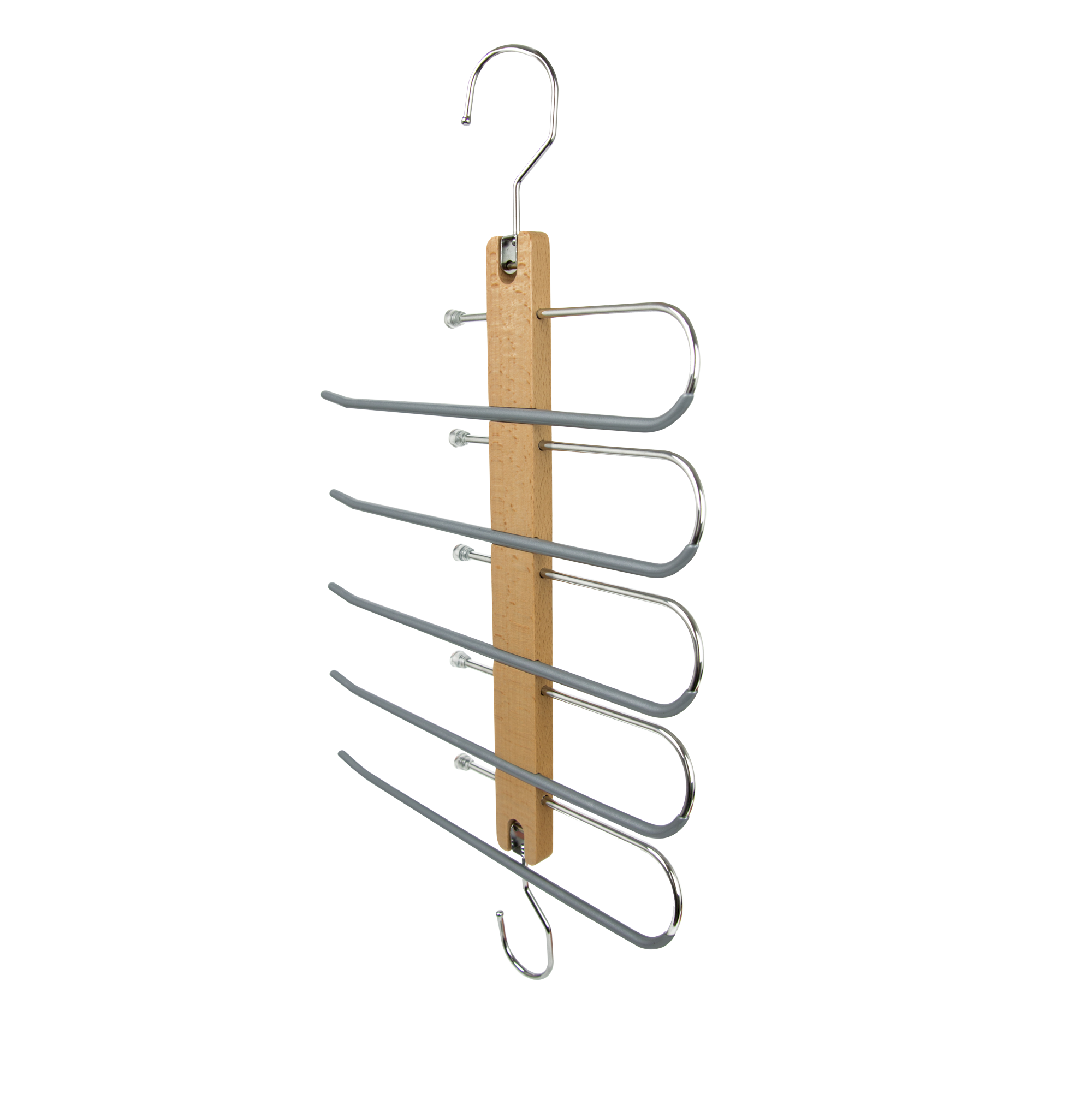 Anti-Slip Wooden Pants Hangers for 5 Pairs With Rotating Hook