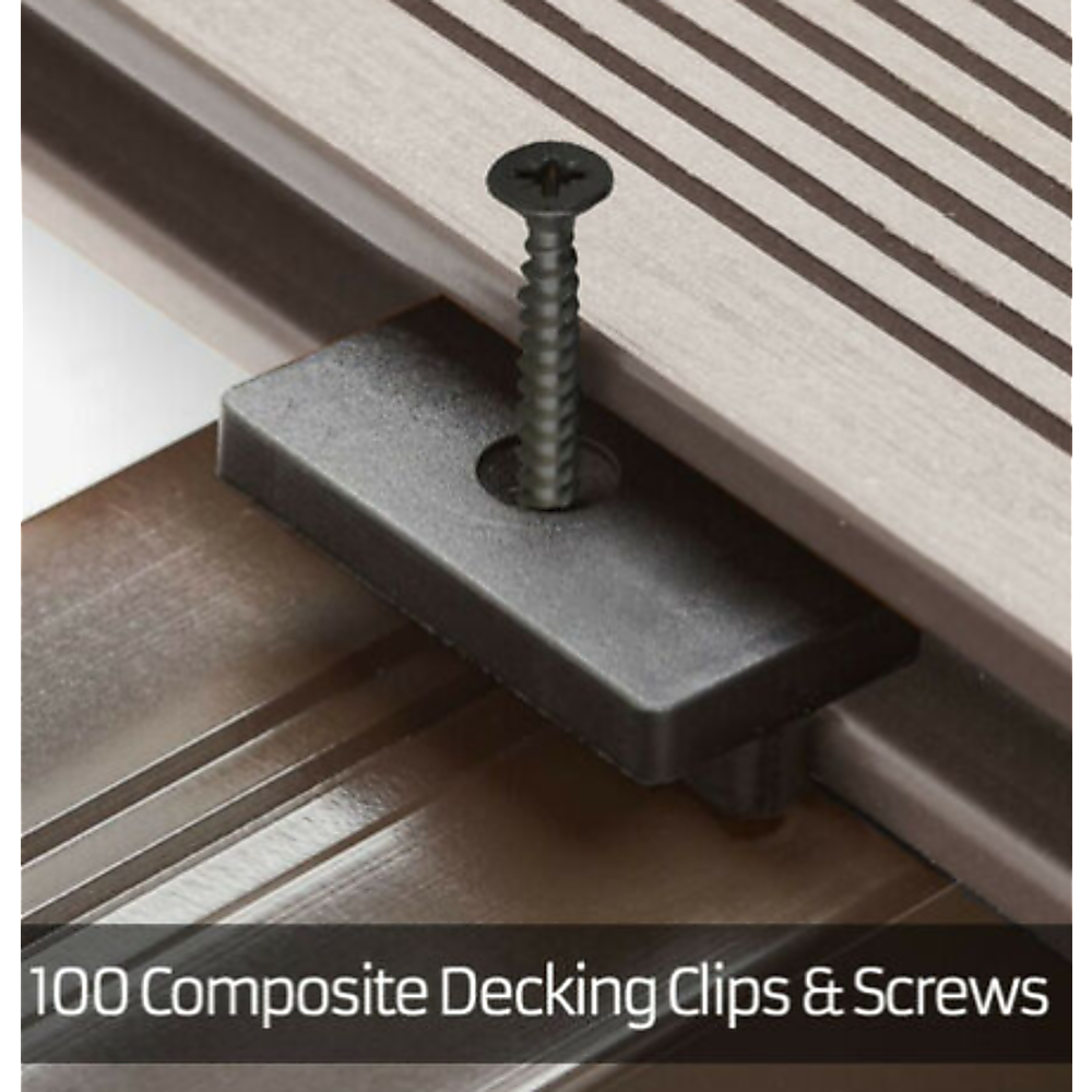 100 Composite Decking Hidden Fixing Fasteners Plastic T Clips & Screws