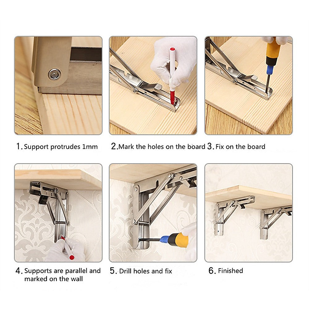 Heavy-Duty 20" Stainless Steel Folding Table Bracket Set | 50kg Load