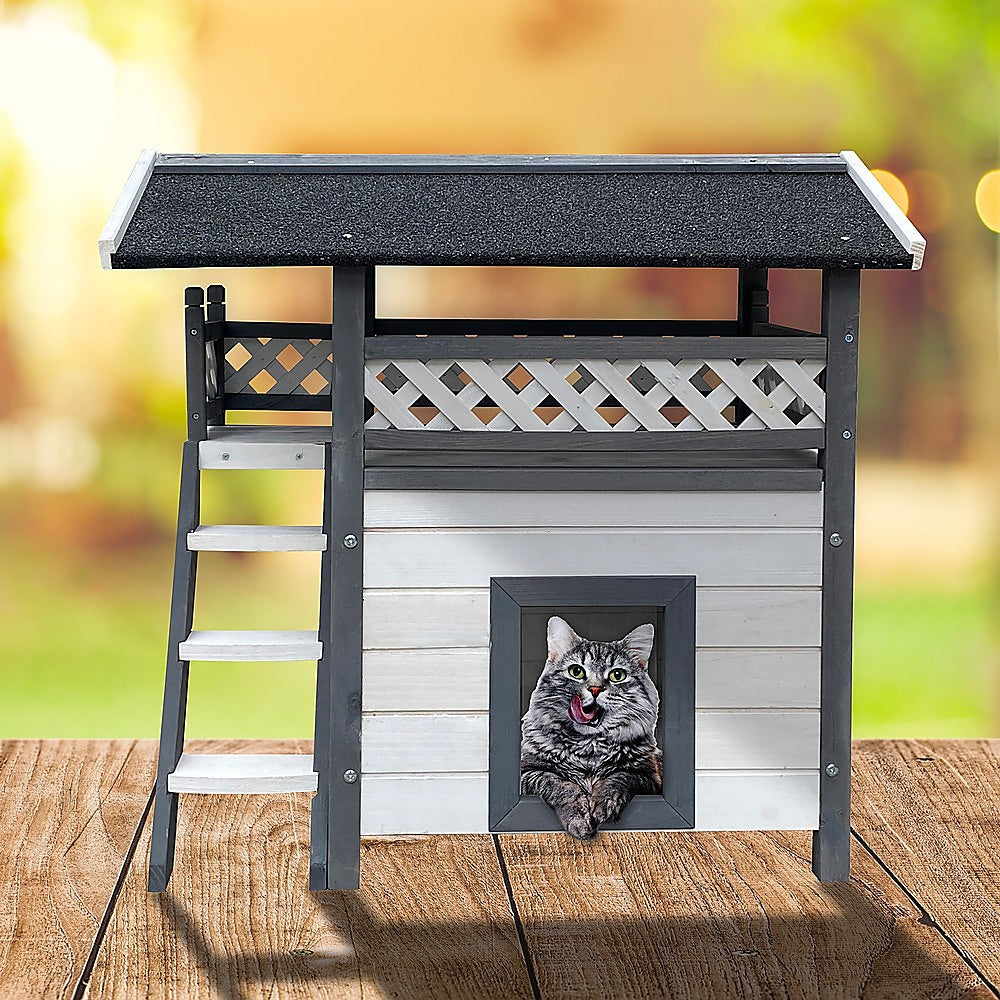 Weatherproof 2-Story Multi-Tier Cat House with Raised Platform