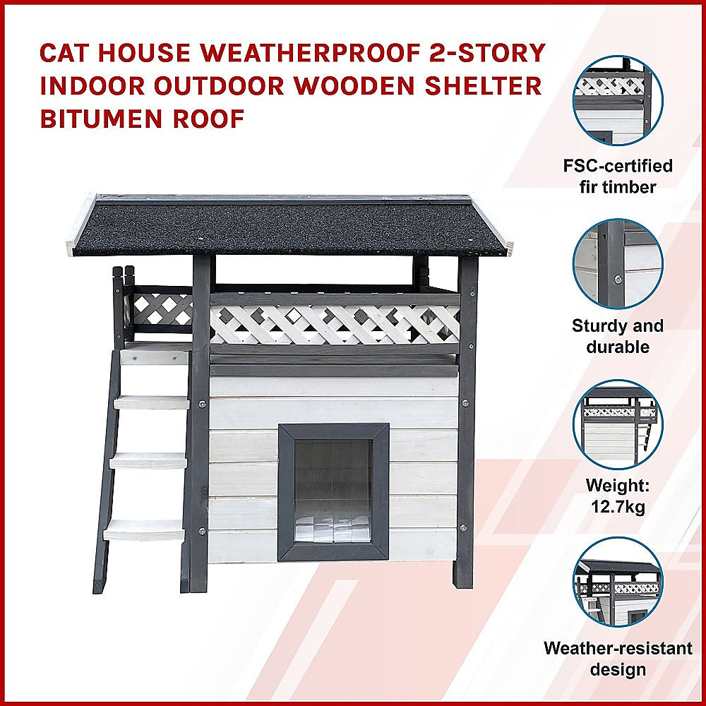 Weatherproof 2-Story Multi-Tier Cat House with Raised Platform