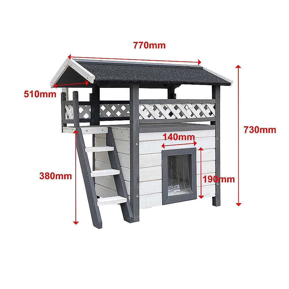 Weatherproof 2-Story Multi-Tier Cat House with Raised Platform