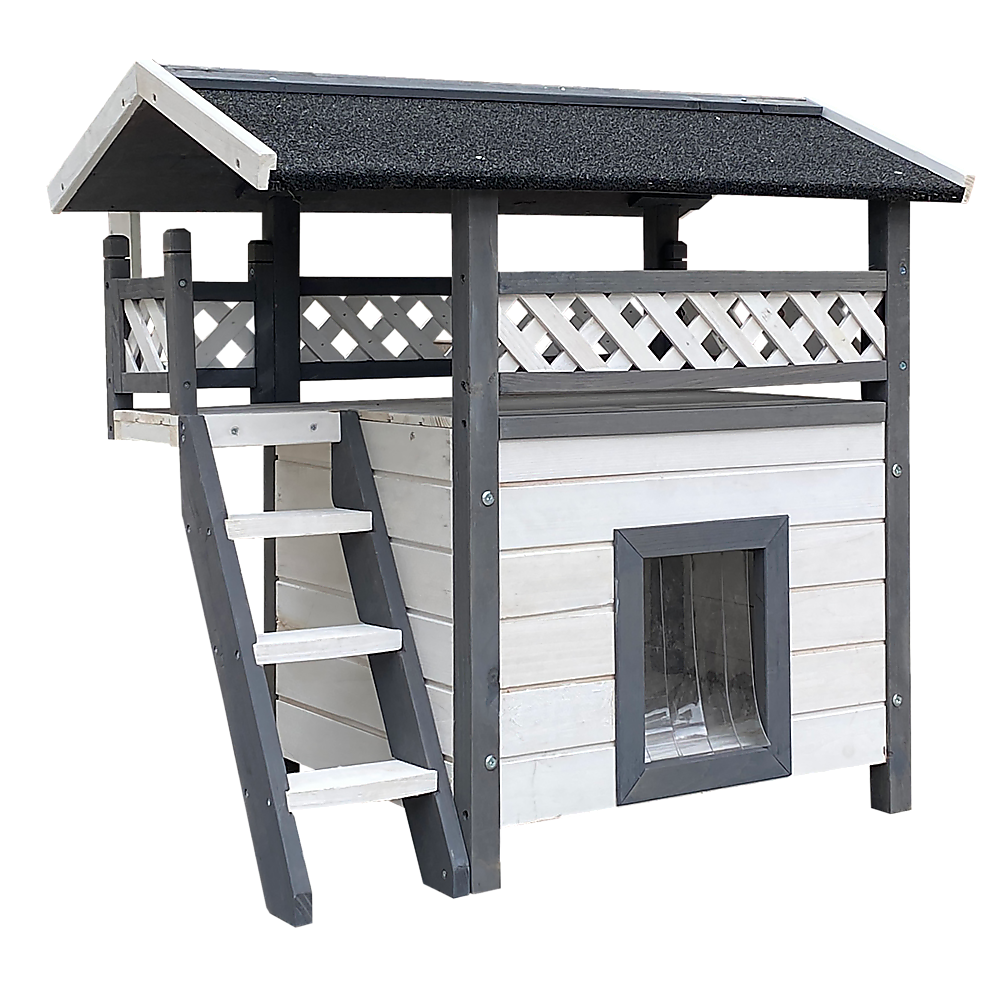 Weatherproof 2-Story Multi-Tier Cat House with Raised Platform