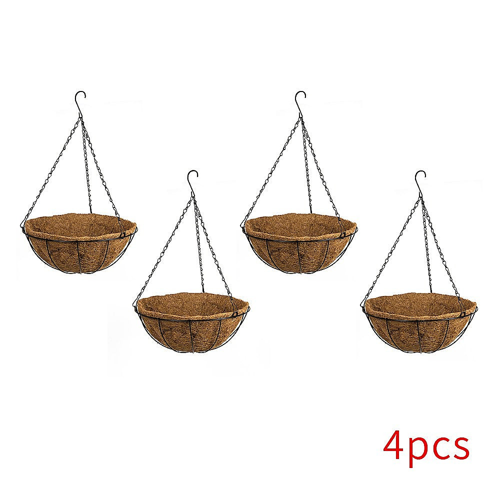 4X Iron & Coir Hanging Baskets 35cm - Indoor & Outdoor Use