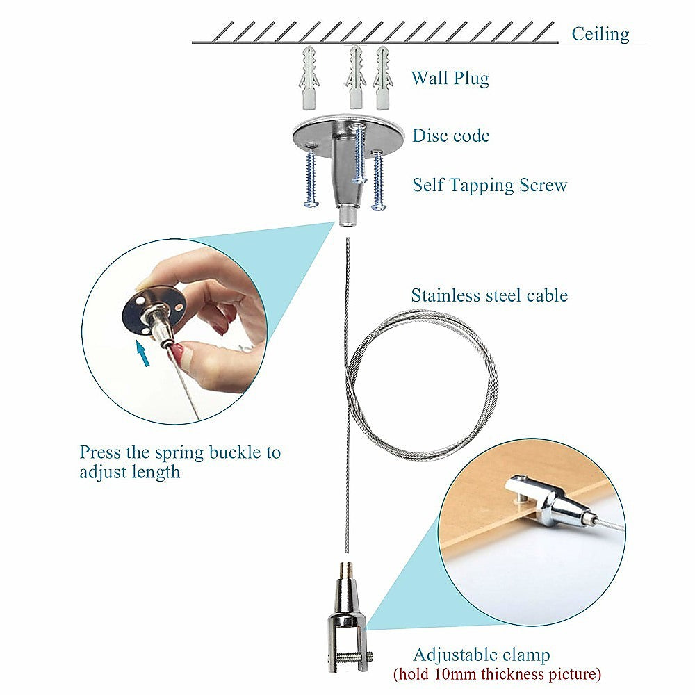 Stainless Steel Hanger Hook Rack, 2m Cable, 30kg Load, 8 Pack