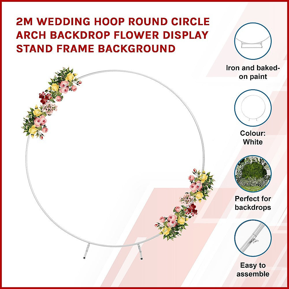 White Iron Wedding Backdrop Arch Circle Frame - 2M