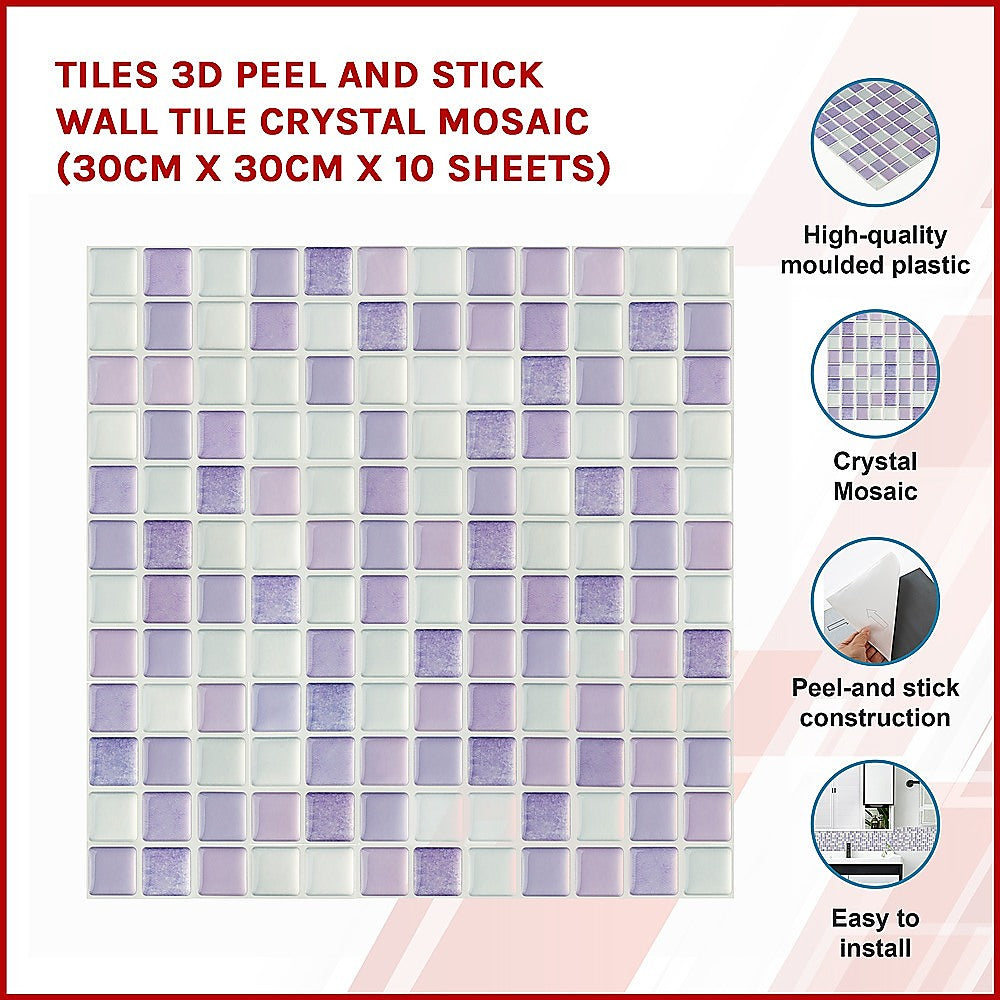 3D Crystal Peel and Stick Wall Tile 10 Sheets, Humidity-Resistant