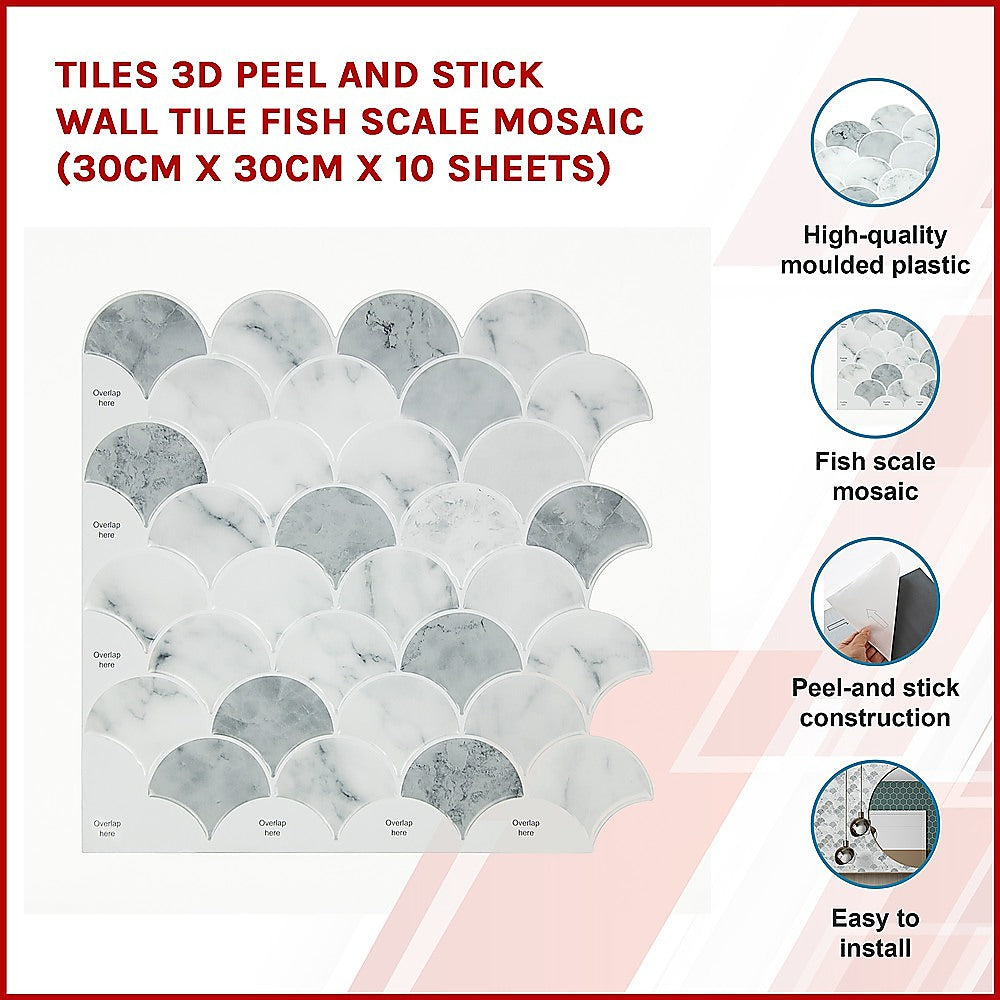 Tiles 3D Peel and Stick Wall Tile Fish Scale Mosaic 10 Sheets
