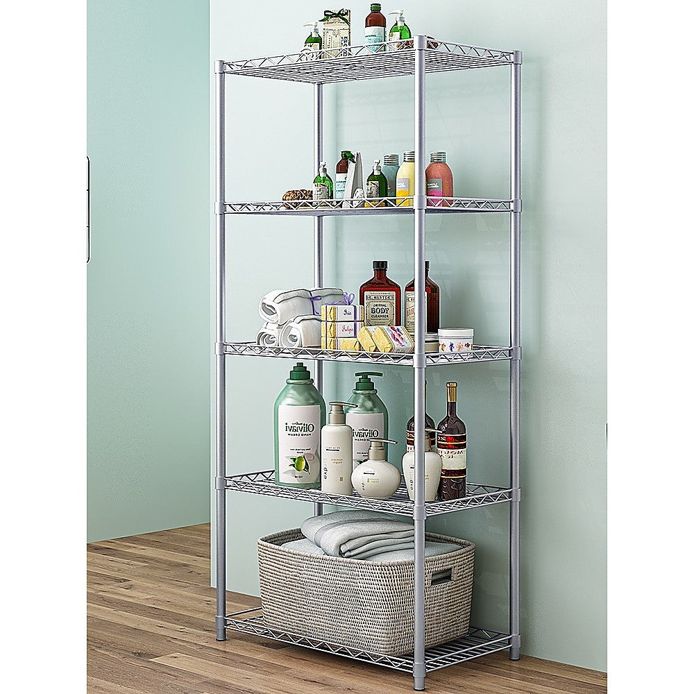 Small Silver Racking 5 Tier Silver Metal Storage Rack Shelving Wire Shelf