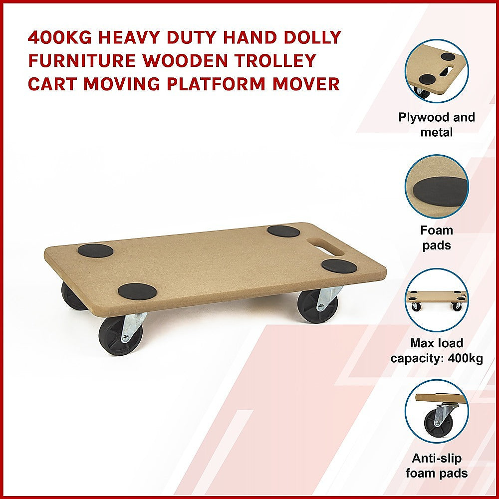200kg Heavy Duty Hand Dolly Furniture Wooden Trolley Cart Moving Platform Mover