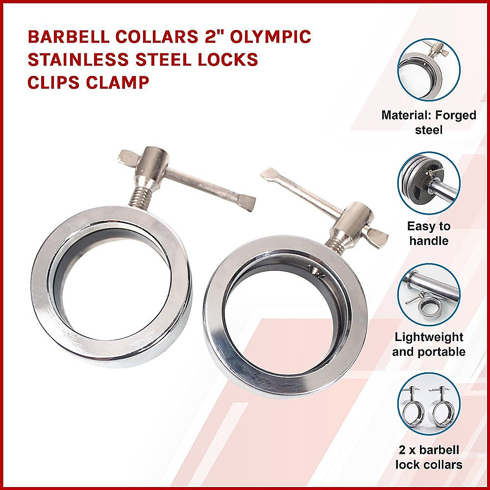 Barbell Collars 2" Olympic Stainless Steel Locks Clips Clamp