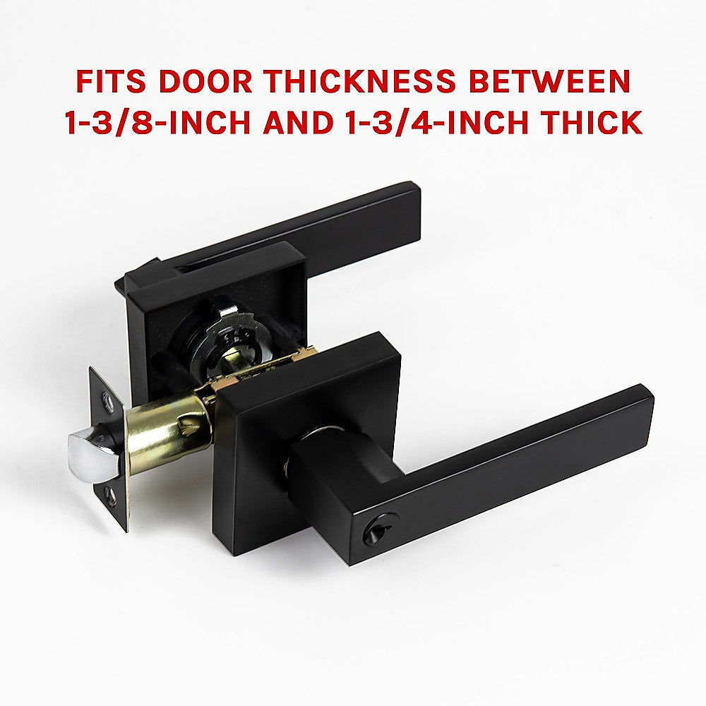 Door Handle Set Lever Key Lock Function Square Black